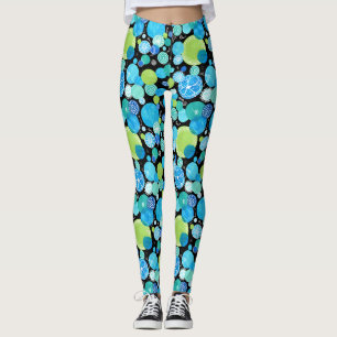 Quirky Turcos Blue Neon Grönt Emerald on Black Leggings