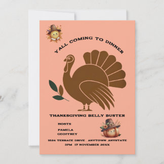 Quirky Turkey Festive Thanksgiving Middag Inbjudningar
