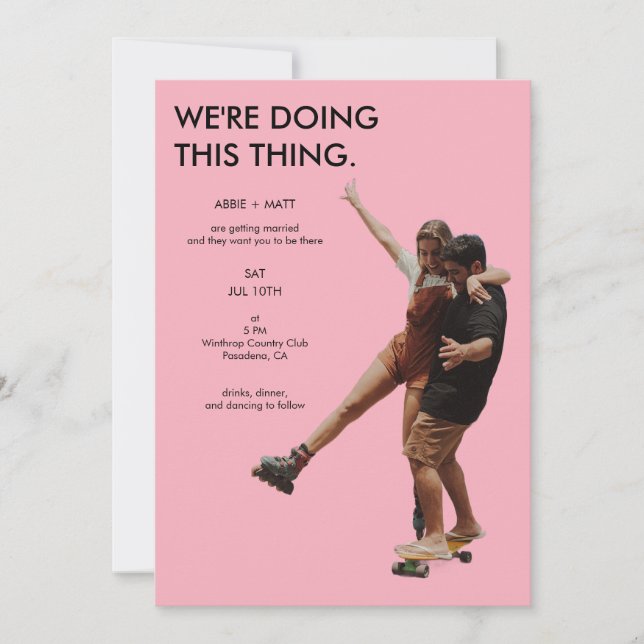 Quirky Unique Modern Minimalist Pink Photo Wedding Inbjudningar (Framsida)