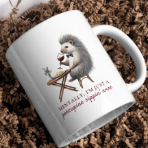 Quirky Unique Pun Porcupine Sippin'Vin Funny