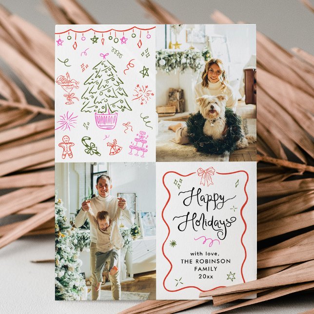 Quirky Vågigt Ram Hand plockade Glad helg Foto Julkort (Skapare uppladdad)