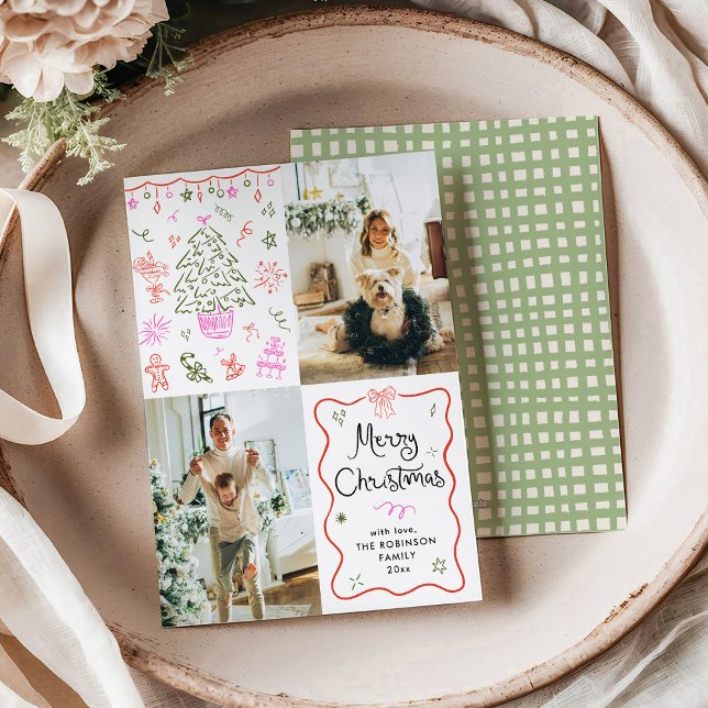 Quirky Vågigt Ram Hand plockade God jul Foto Julkort (Skapare uppladdad)