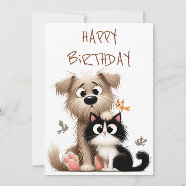 Quirky Vänskap av Hund och katt Julkort (Framsida)