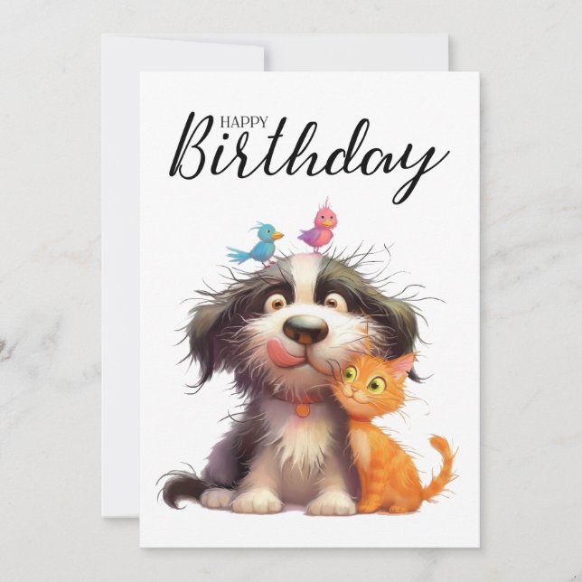 Quirky Vänskap av Hund och katt Julkort (Framsida)