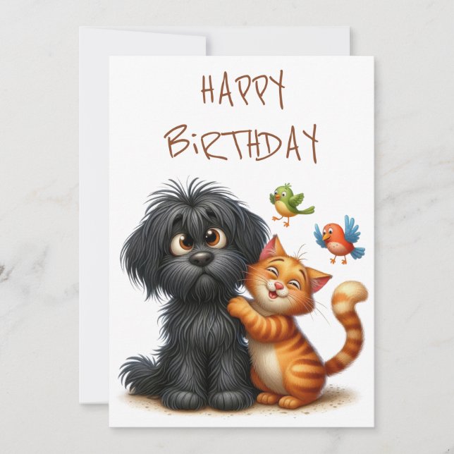 Quirky Vänskap av Hund och katt Julkort (Framsida)