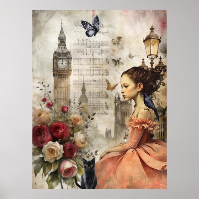 Quirky Victorian Gothic Girl & Blommigts London Poster (Framsidan)