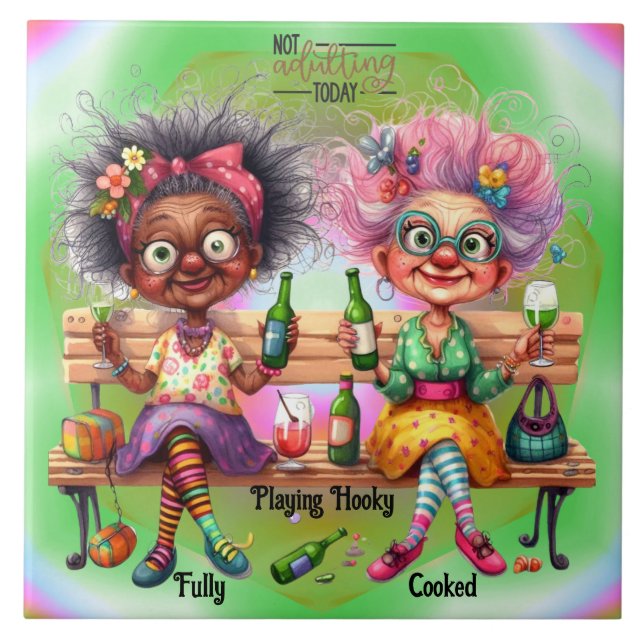 Quirky Vin Dam Adulting Ceramic Tile Kakelplatta (Framsidan)