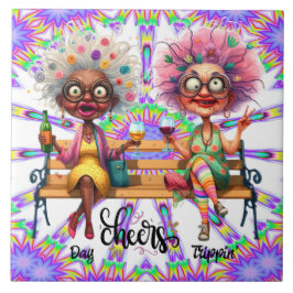 Quirky Vin Dam Cheer Ceramic Tile Kakelplatta