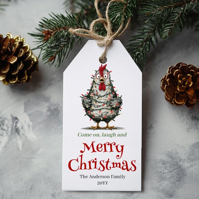 Quirky Watercolor Chickens Christmas Labels Presentetikett (Quirky Watercolor Chickens Christmas Label)