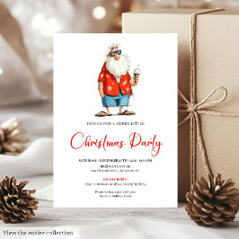 Quirky Watercolor Santa Funny Christmas Invitation Inbjudningar