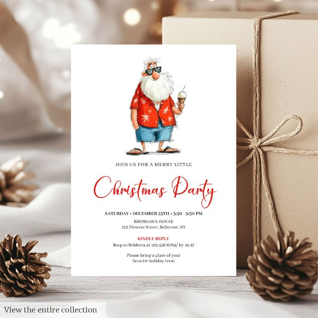 Quirky Watercolor Santa Funny Christmas Invitation Inbjudningar (Quirky Watercolor Santa Funny Christmas Invitation)