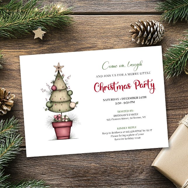 Quirky watercolor tree chic Christmas celebration Inbjudningar (Quirky watercolor tree chic Christmas celebration)