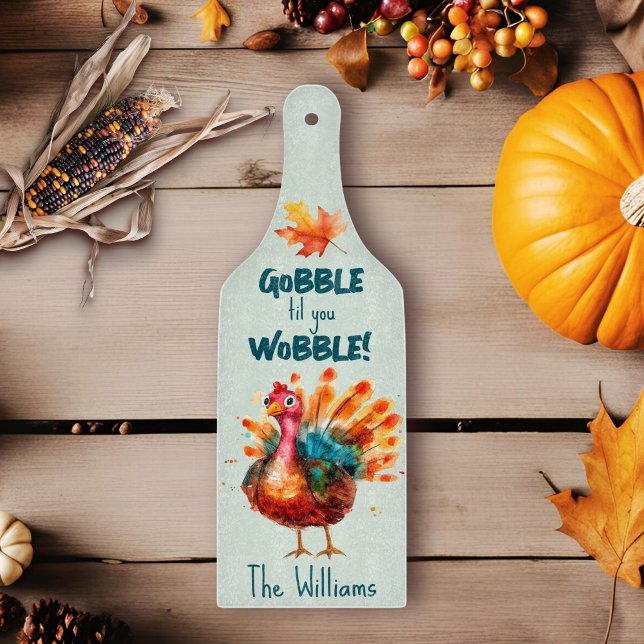 Quirky Watercolor Turkey Sage Grönt (sage green gobble til you wobble quirky turkey cutting board
)