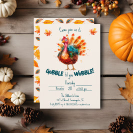 Quirky Watercolor Turkey Thanksgiving Inbjudningar