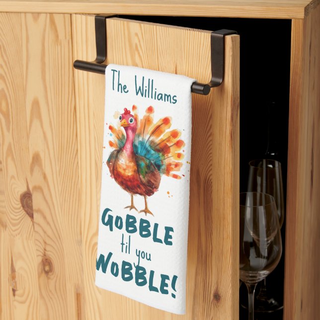 Quirky Watercolor Turkey Thanksgiving Kökshandduk (Thirds Fold)