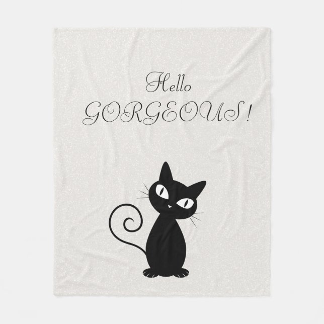 Quirky Whimsical Black Cat Glittery-Hej Gorgous Fleecefilt (Framsidan)