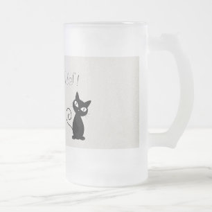 Quirky Whimsical Black Cat Glittery-Hej Gorgous Frostat Ölglas