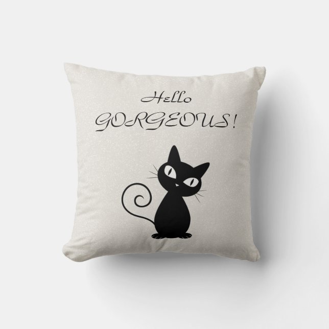 Quirky Whimsical Black Cat Glittery-Hej Gorgous Kudde (Framsida)