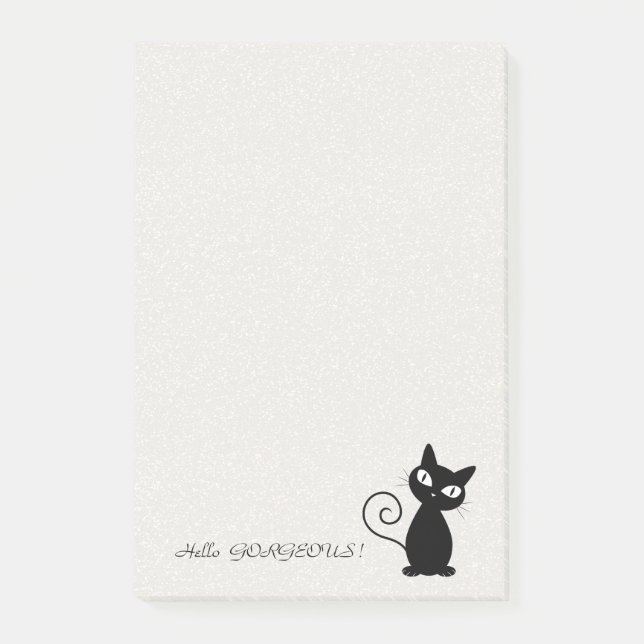 Quirky Whimsical Black Cat Glittery-Hej Gorgous Post-it Block (Framsida)