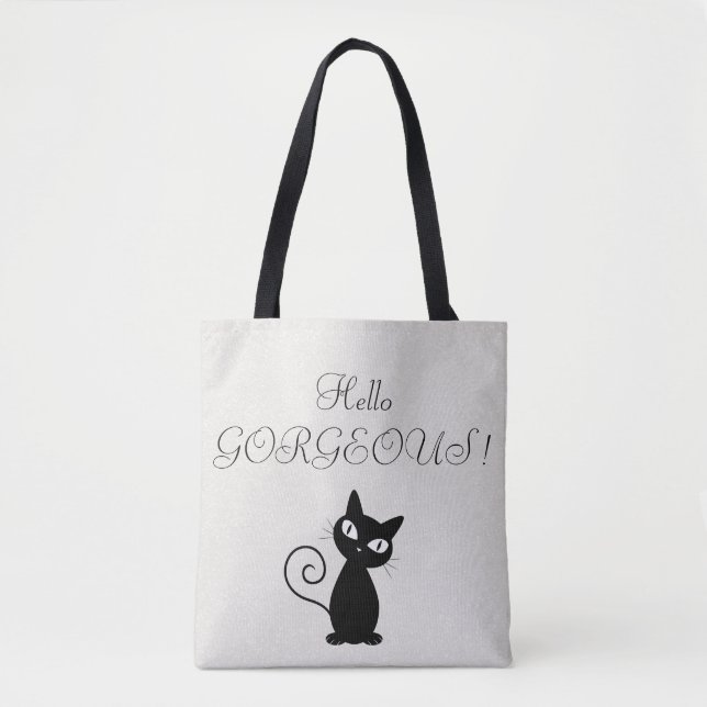 Quirky Whimsical Black Cat Glittery-Hej Gorgous Tygkasse (Framsida)