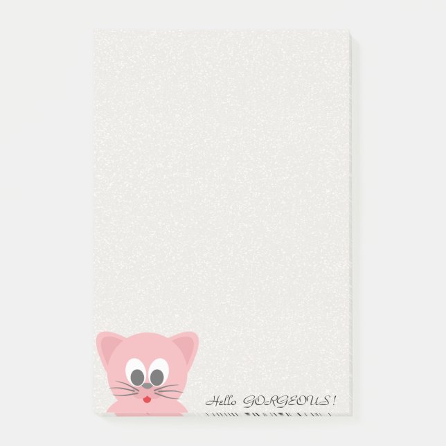 Quirky Whimsical Cat Glittery-Hej Gorgous Post-it Block (Framsida)