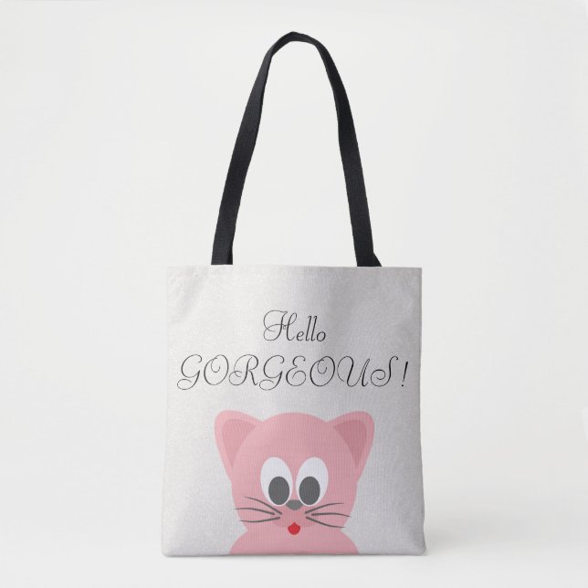 Quirky Whimsical Cat Glittery-Hej Gorgous Tygkasse (Framsida)