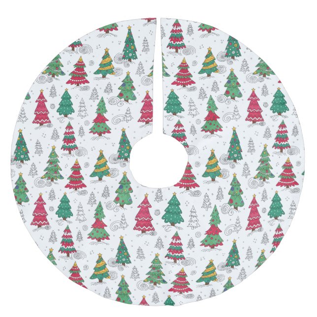 Quirky Whimsical Decorated Christmas Trees Doodles Julgransmatta Borstad Polyester (Framsidan)