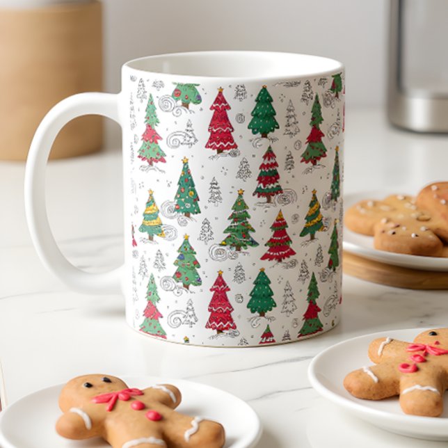 Quirky Whimsical Decorated Christmas Trees Doodles Kaffemugg (Skapare uppladdad)