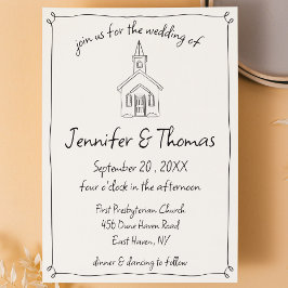 Quirky Whimsical Hand plockade Church Doodle Bröll Inbjudningar