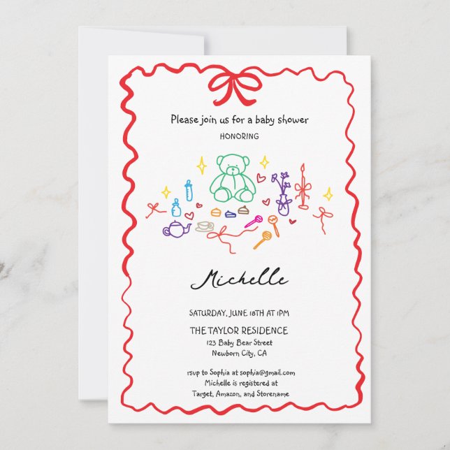 Quirky Whimsical Hand plockade Doodle Baby Shower Inbjudningar (Framsida)