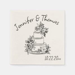 Quirky Whimsical Hand plockade Doodle Cake Bröllop Pappersservett