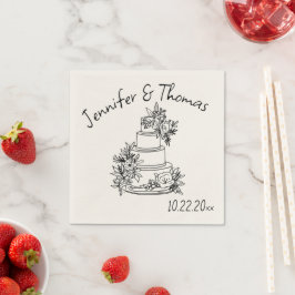 Quirky Whimsical Hand plockade Doodle Cake Bröllop Pappersservett