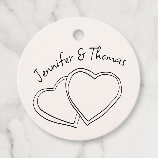 Quirky Whimsical Hand plockade Doodle Hearts Bröll Gåvor Etiketter (Framsida)