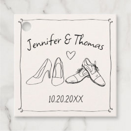 Quirky Whimsical Hand plockade Doodle Shoes Bröllo Gåvor Etiketter