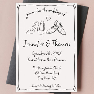 Quirky Whimsical Hand plockade Doodle Shoes Bröllo Inbjudningar