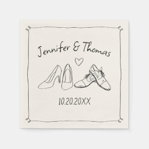 Quirky Whimsical Hand plockade Doodle Shoes Bröllo Pappersservett