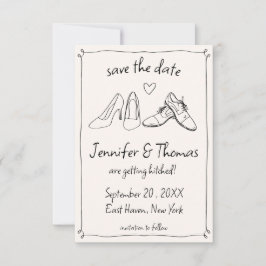 Quirky Whimsical Hand plockade Doodle Shoes Bröllo Spara Datumet