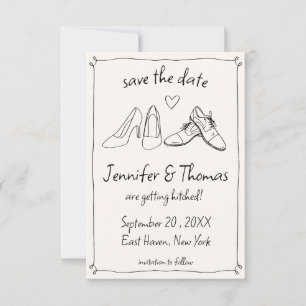 Quirky Whimsical Hand plockade Doodle Shoes Bröllo Spara Datumet