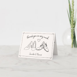 Quirky Whimsical Hand plockade Doodle Shoes Bröllo Tack Kort