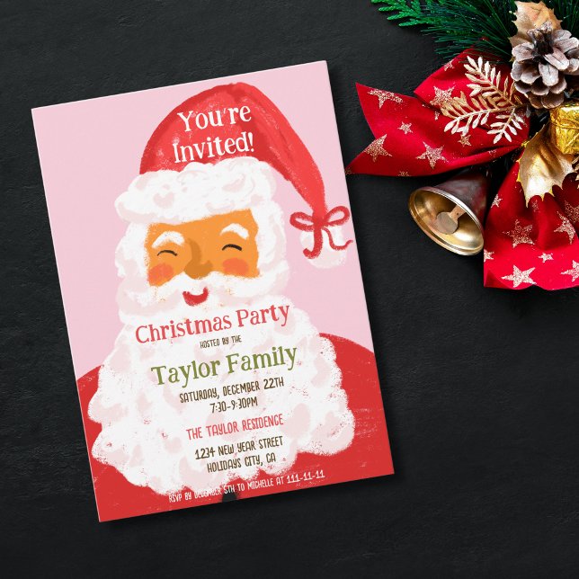Quirky Whimsical jultomten Party Inbjudningar (santa claus christmas party invitation)