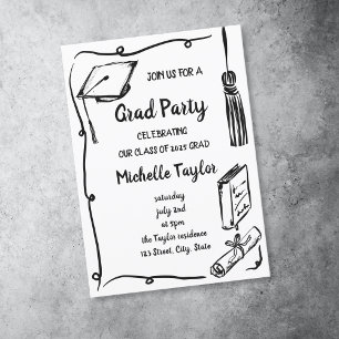 Quirky Whimsical Unique Hand plockade Grad Party Inbjudningar