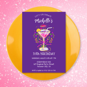 Quirky Whimsical Vuxen Cocktail-Födelsedagsfest Inbjudningar