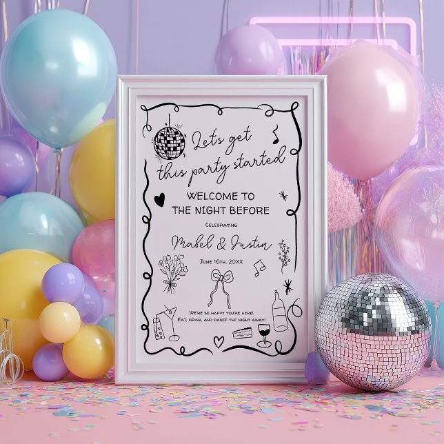 Quirky whimsisic Black avslappnad Bröllop Välkomme Poster (Quirky whimsical black casual Wedding Welcome Poster)