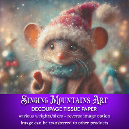 Quirky Winter Mouse in Festive Hat Decoupage