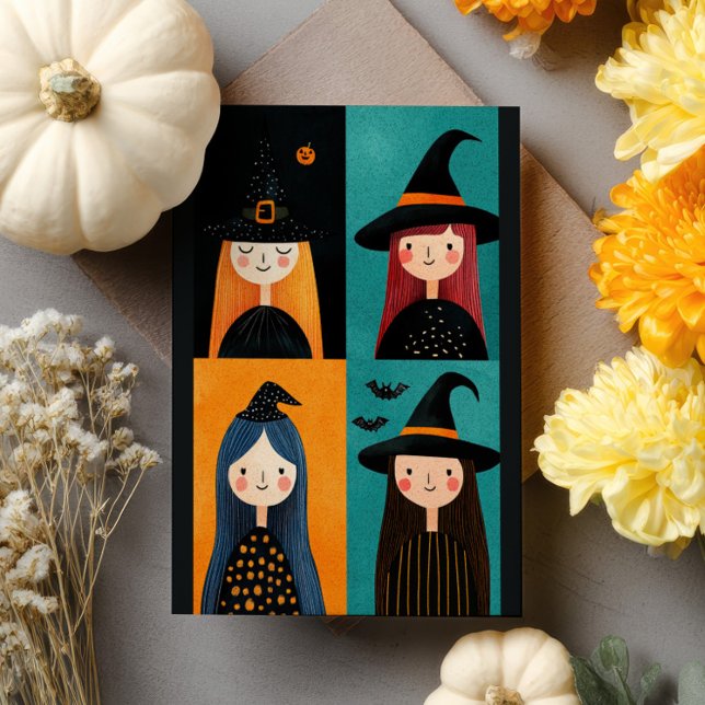 Quirky Witch Illustrations Spooky Cute Halloween Vykort (Skapare uppladdad)