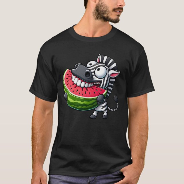 Quirky zebra vattenmelon leende tänder visa söt t shirt (Framsida)