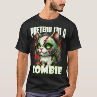 Quirky Zombie Cat Design för Halloween-Roligt T Shirt