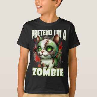 Quirky Zombie Cat Design för Halloween-Roligt T Shirt