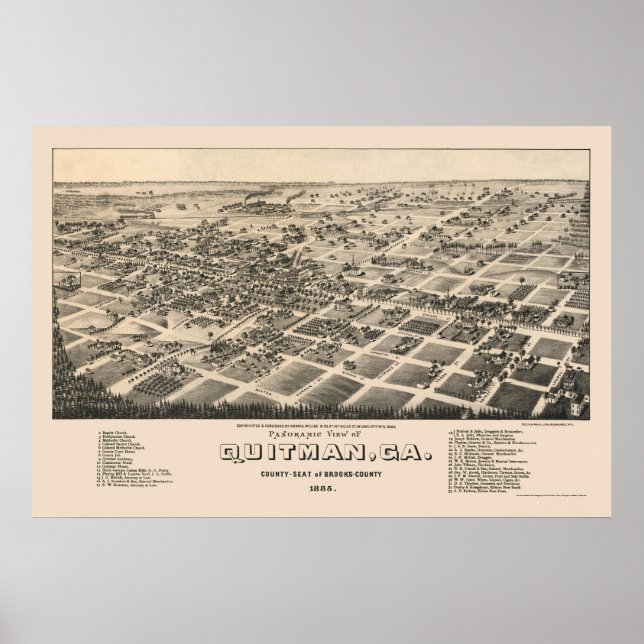 Quitman, GA Panoramic Karta - 1 885 Poster (Framsidan)
