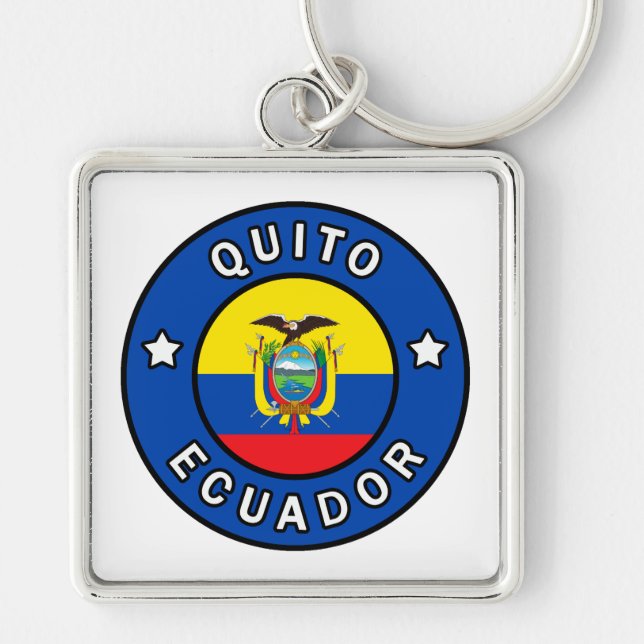 Quito Ecuador Fyrkantig Silverfärgad Nyckelring (Framsidan)